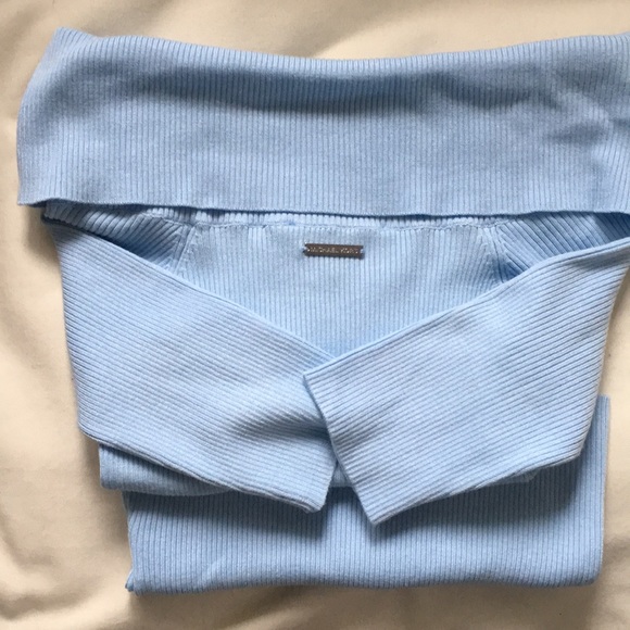 MICHAEL KORS Blue Ribbed Knit Off Shoulder Top - Picture 5 of 5